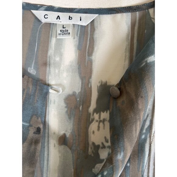 Cabi Womens Size L Tunic Top Sleeveless Sheer Earthy Colors in an Abstract Print - Picture 2 of 13